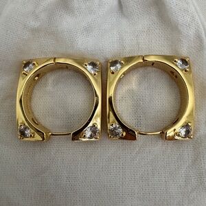 Bottega Veneta Elegant Gold Hoop Earrings with Crystal Accents